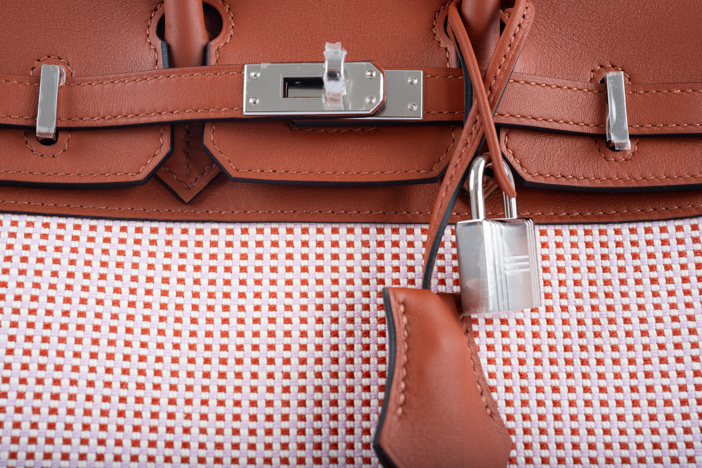 Hermès Birkin 25 Limited Edition Brique, Écru, Mauve Sylvestre Toile Quadrille and Terre Battue Swift Leather Palladium Hardware