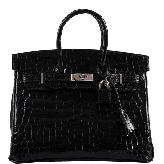 Hermès Birkin 25 Shiny Black Niloticus Crocodile with Palladium Hardware - 2019, D