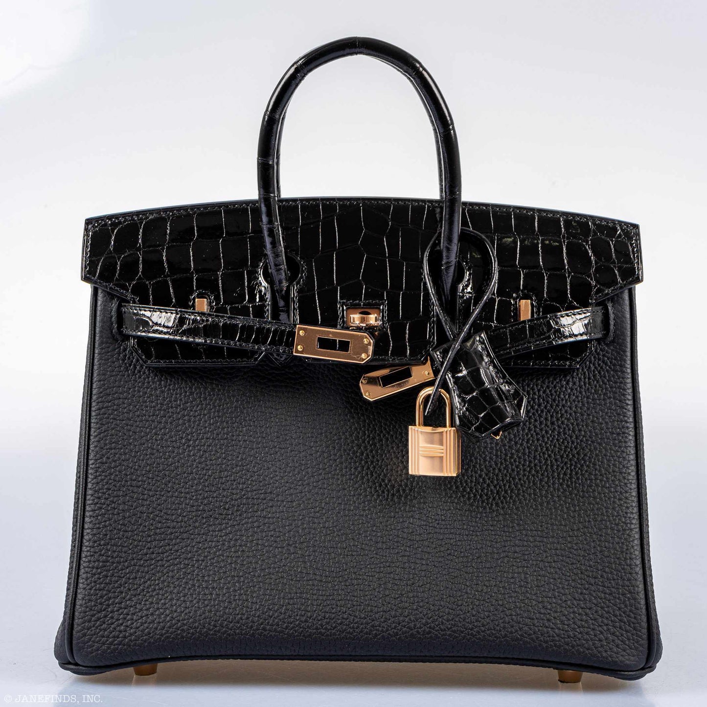 Hermès Birkin Touch 25 Black Togo & Niloticus Crocodile Rose Gold Hardware