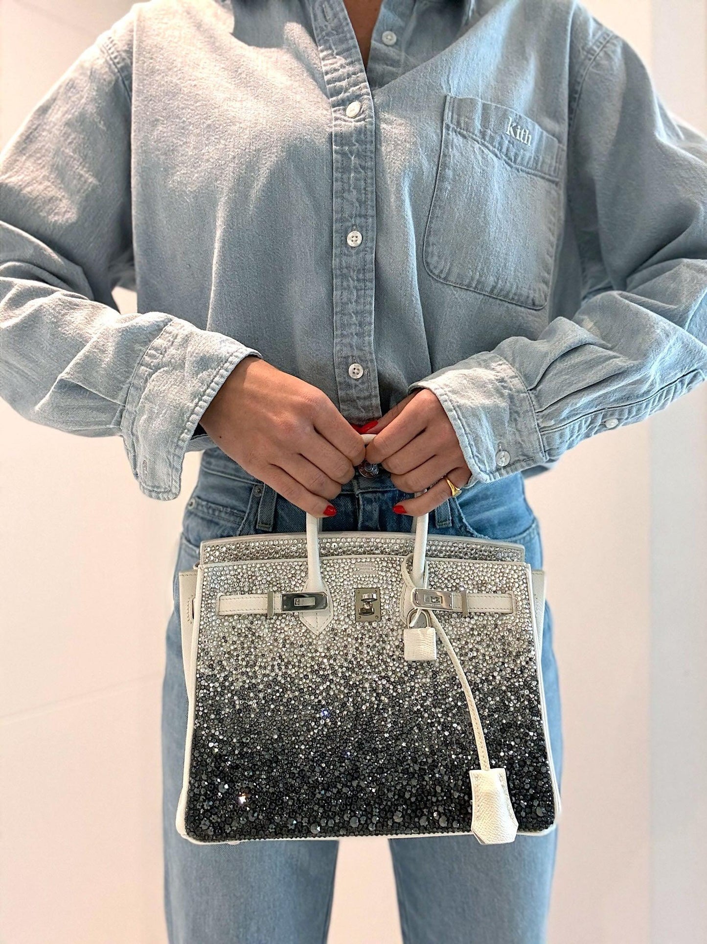 Hermès Custom Swarovski Crystal Birkin 25 White Epsom Palladium Hardware