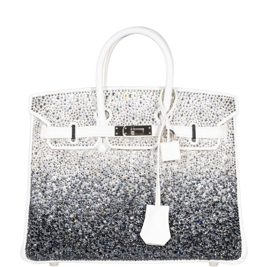 Hermès Custom Swarovski Crystal Birkin 25 White Epsom Palladium Hardware