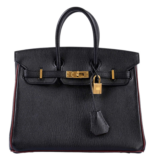 Hermès HSS Birkin 25 Black and Rouge H Chevre Gold Hardware