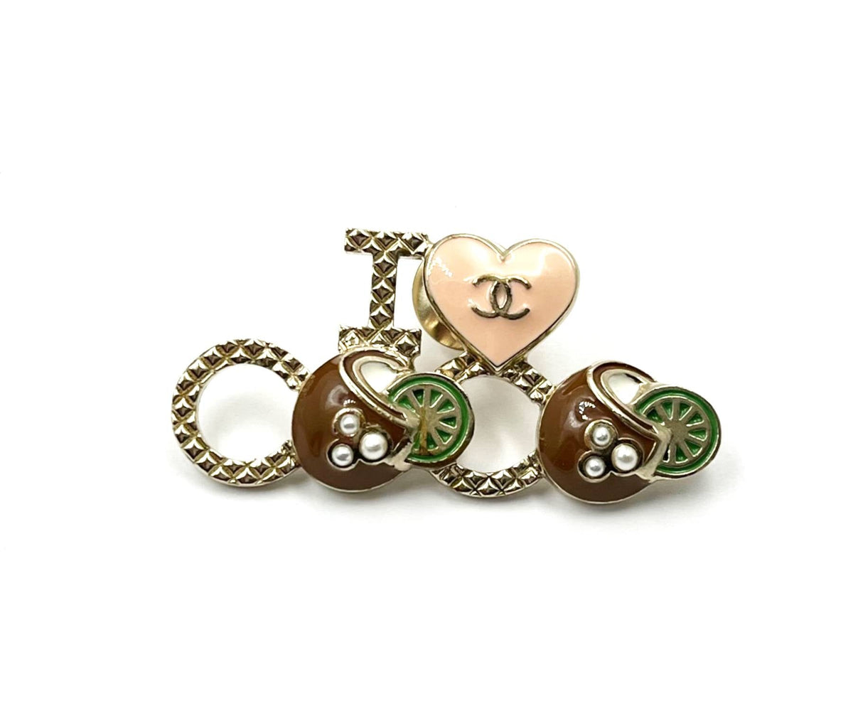 Top Quality Chanel Gold Pink Brown I Love CoCo Pin
