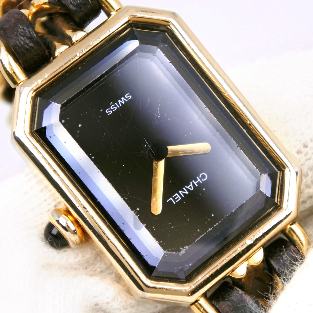 CHANEL Watches Quartz H0001 Plated Gold , Leather Black / gold Premiere L black dial Women Used