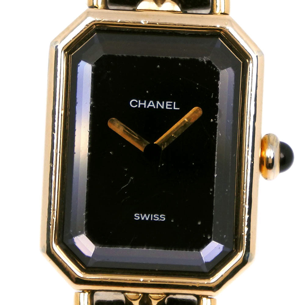 CHANEL Watches Quartz H0001 Plated Gold , Leather Black / gold Premiere L black dial Women Used