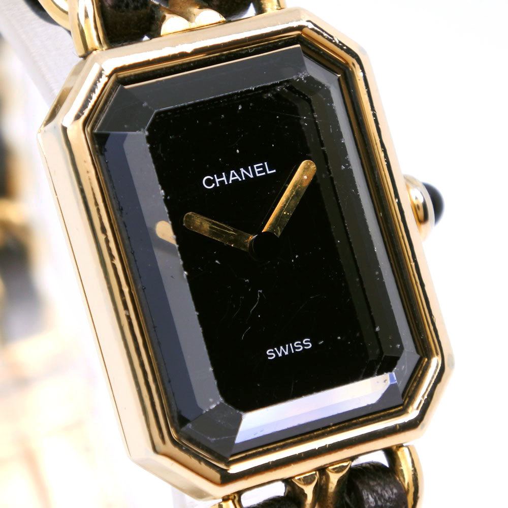 CHANEL Watches Quartz H0001 Plated Gold , Leather Black / gold Premiere L black dial Women Used