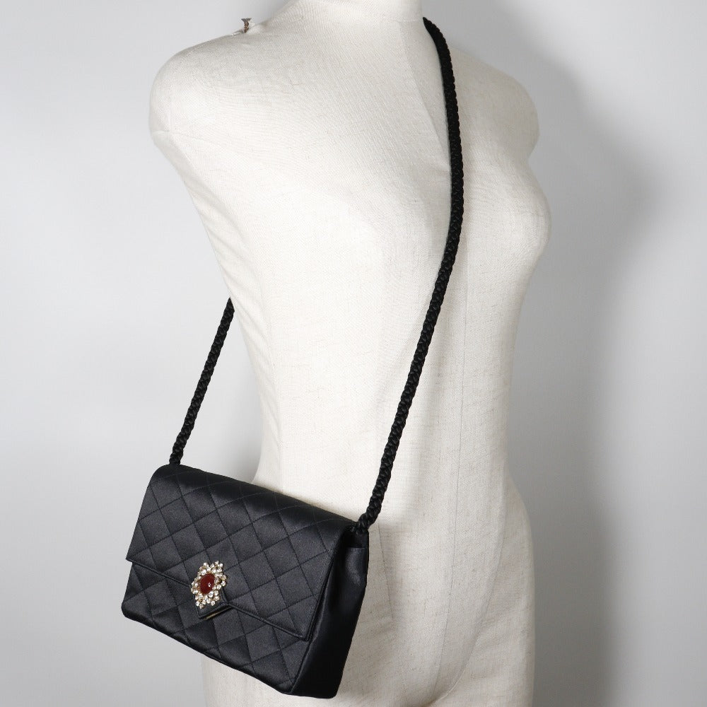 CHANEL Shoulder Bag Satin black