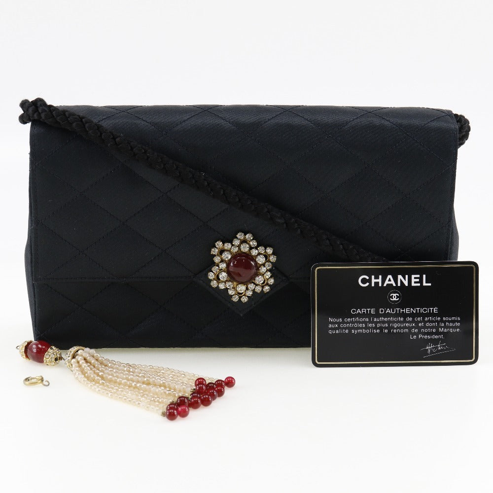 CHANEL Shoulder Bag Satin black