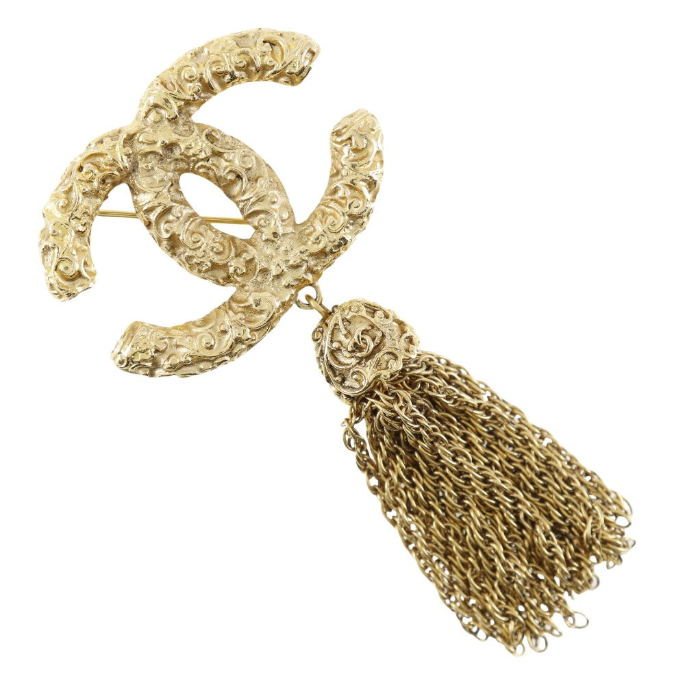 CHANEL Brooch Plated Gold gold lava/fringe COCO Mark Women Used