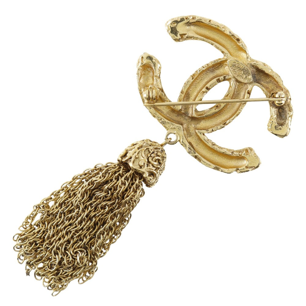 CHANEL Brooch Plated Gold gold lava/fringe COCO Mark Women Used