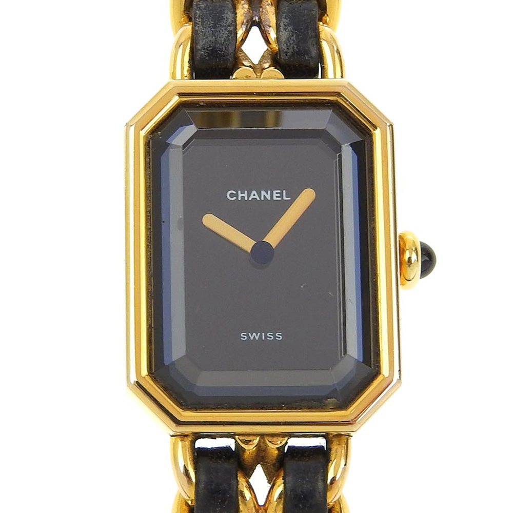CHANEL Watches Quartz Plated Gold , Leather black Premiere L black dial