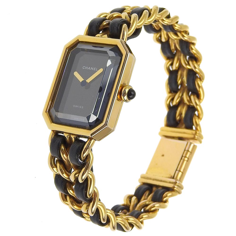 CHANEL Watches Quartz Plated Gold , Leather black Premiere L black dial