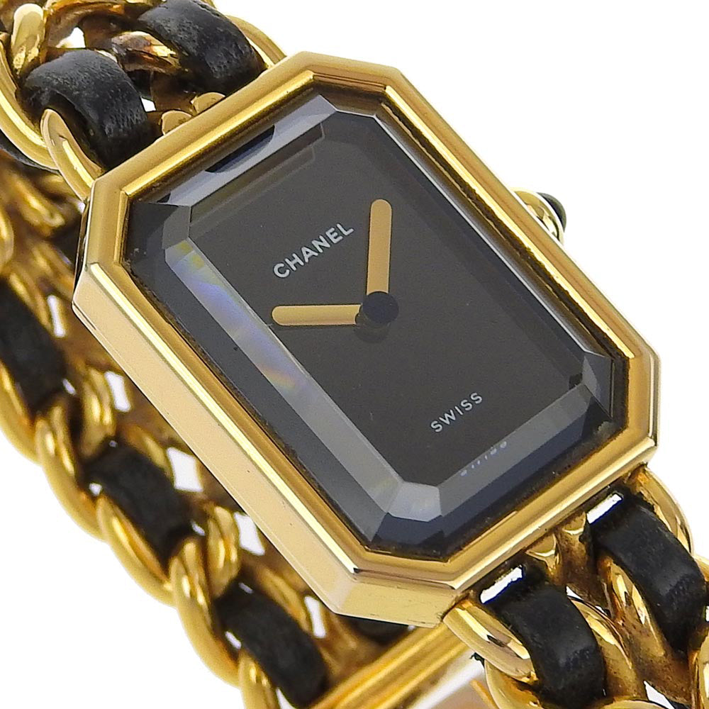 CHANEL Watches Quartz Plated Gold , Leather black Premiere L black dial