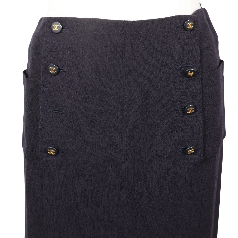 Chanel Coco Mark Double Button Wool Skirt