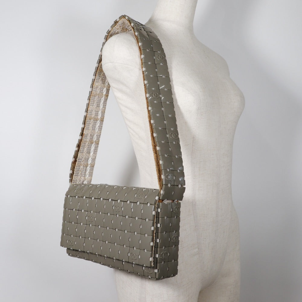 CHANEL Shoulder Bag Plastic, Canvas gray Puzzle Shoulder