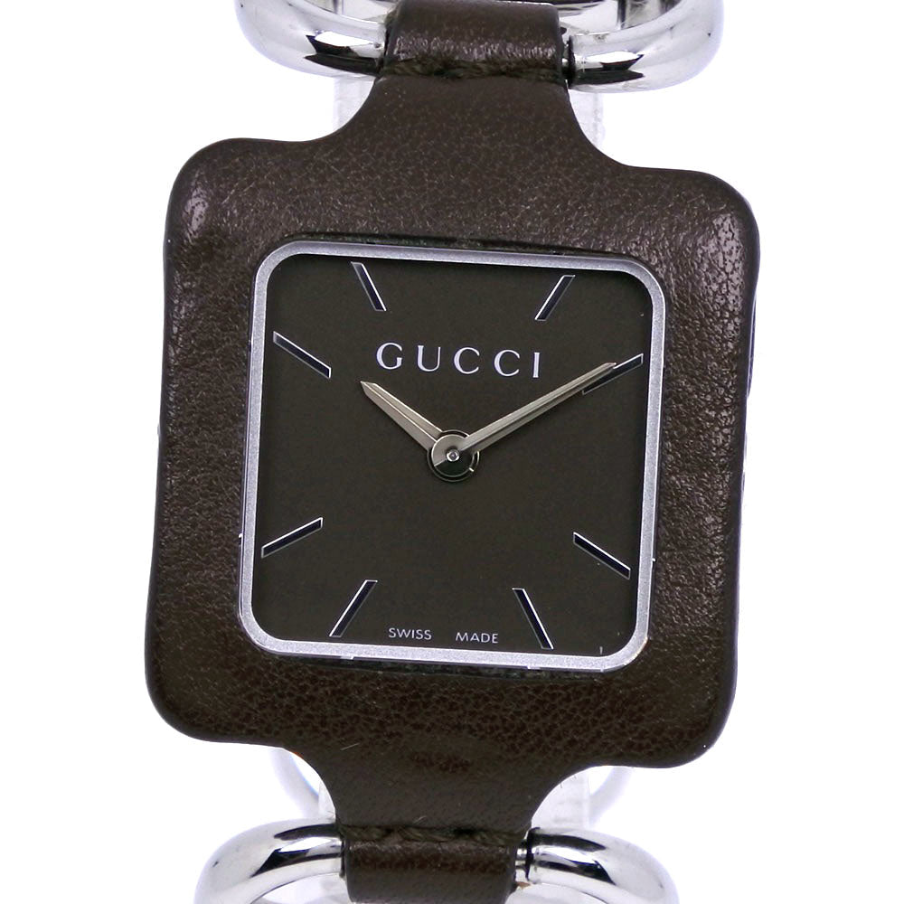 GUCCI Watches Quartz YA130.5 Stainless Steel , Leather Silver Square face Brown dial mens Used