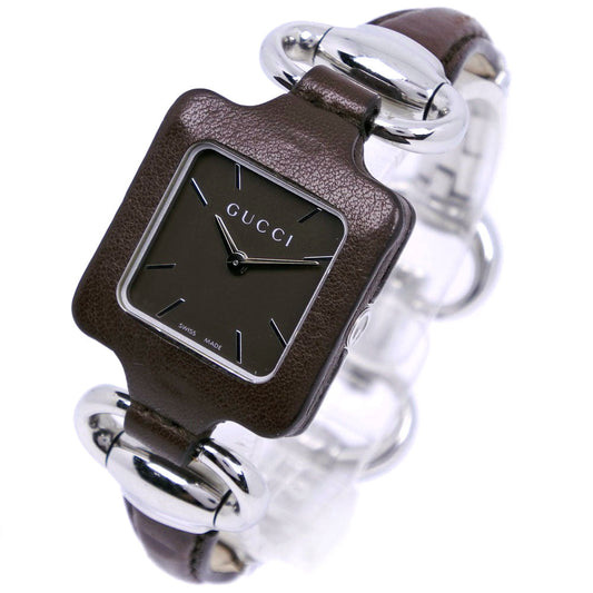 GUCCI Watches Quartz YA130.5 Stainless Steel , Leather Silver Square face Brown dial mens Used