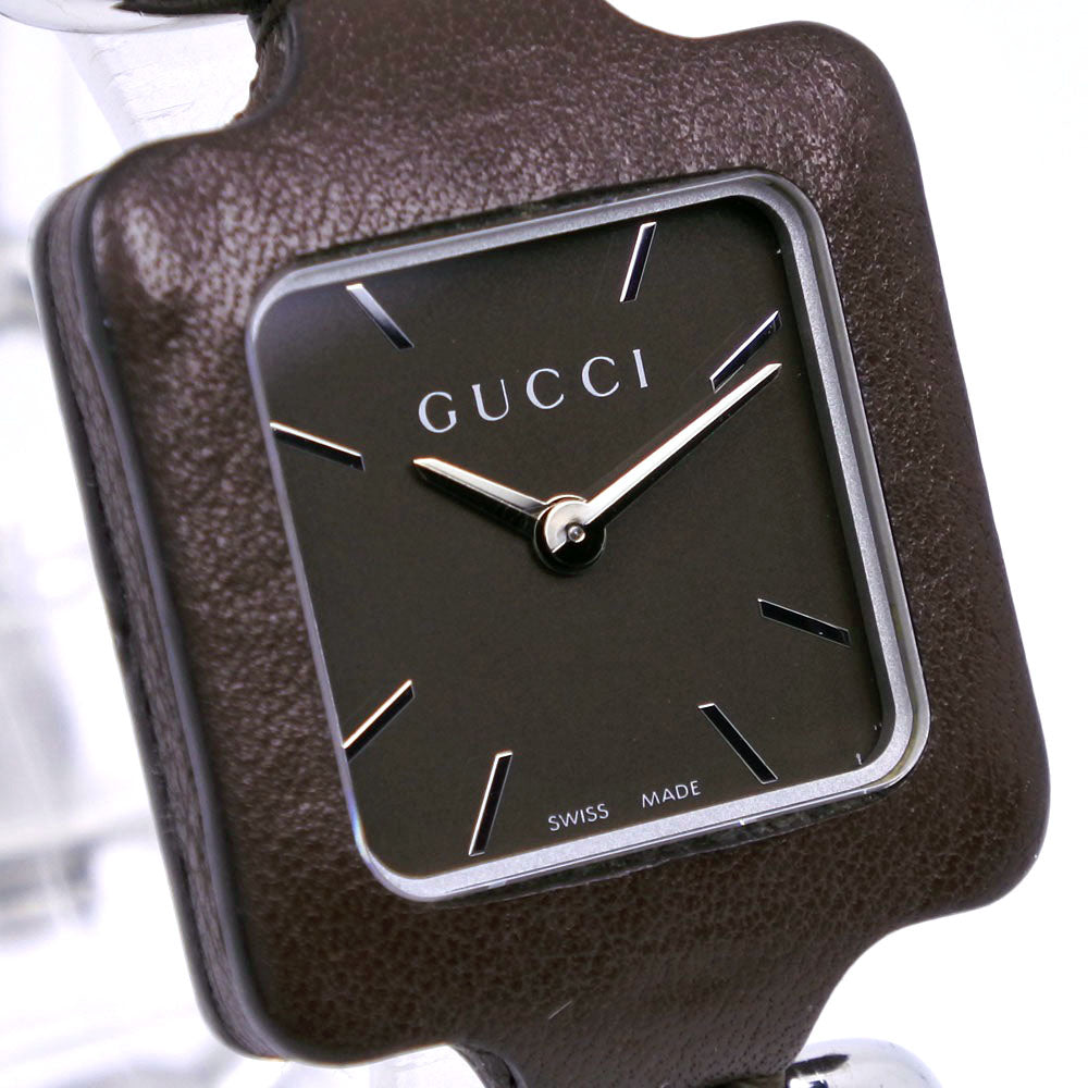 GUCCI Watches Quartz YA130.5 Stainless Steel , Leather Silver Square face Brown dial mens Used