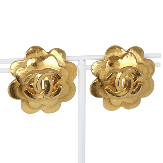 CHANEL Earring Plated Gold gold vintage COCO Mark flour Women Used