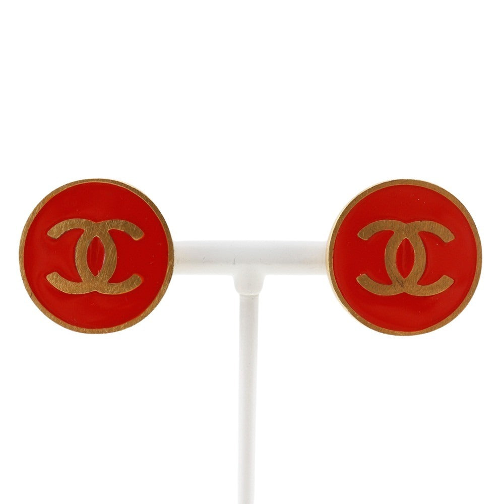 CHANEL Earring Plated Gold Red Women Used