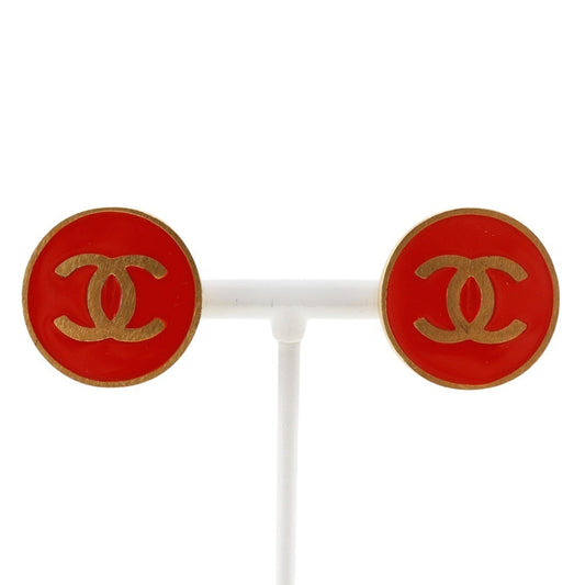 CHANEL Earring Plated Gold Red Women Used