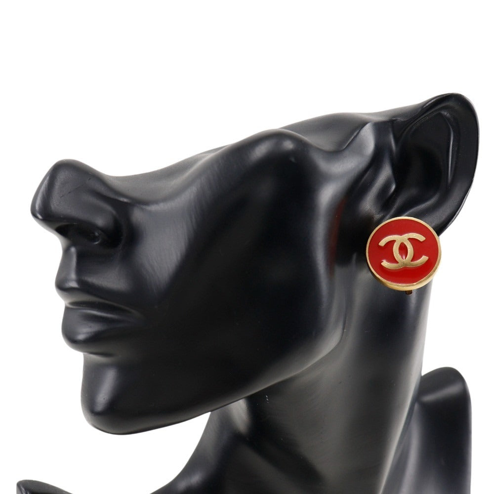 CHANEL Earring Plated Gold Red Women Used
