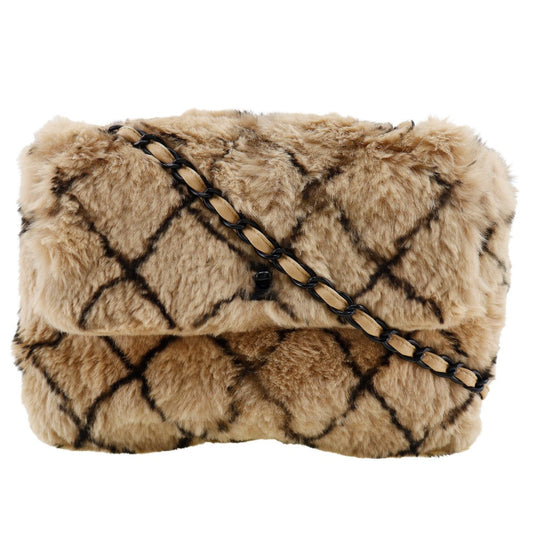 CHANEL Shoulder Bag Fur, Leather beige Matrasse ChainShoulder