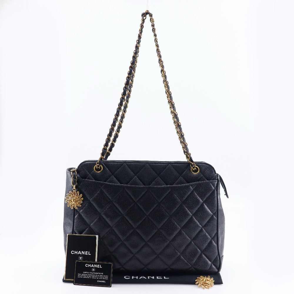 CHANEL Shoulder Bag Caviar skin black ChainShoulder