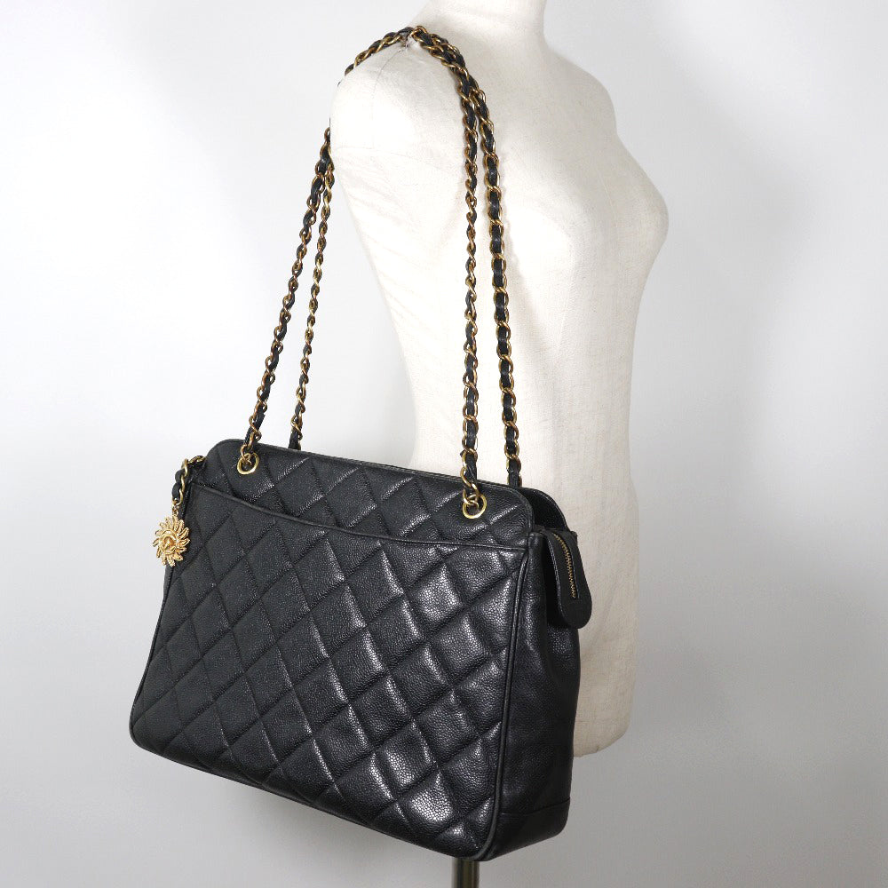 CHANEL Shoulder Bag Caviar skin black ChainShoulder