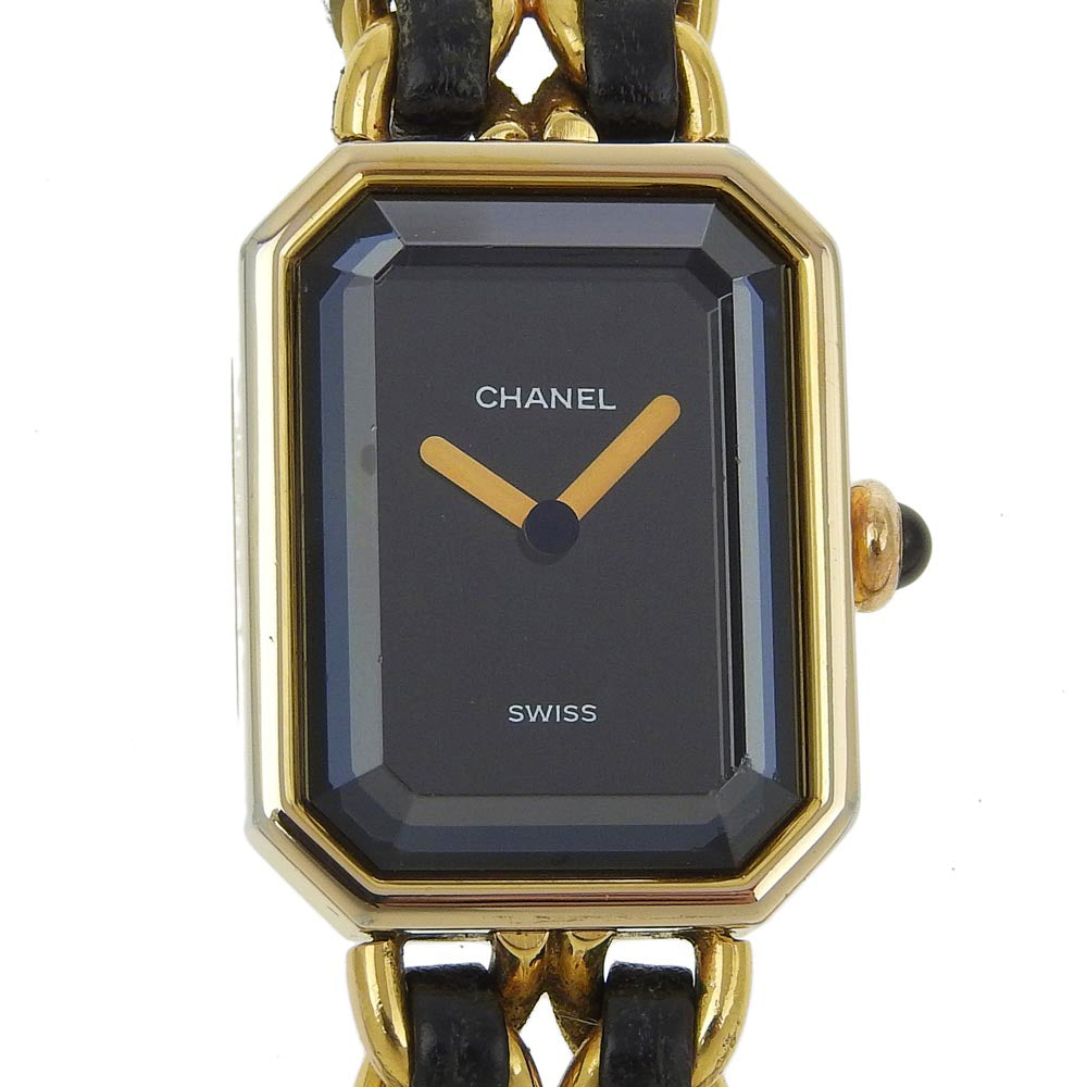 CHANEL Watches Quartz Plated Gold , Leather black Premiere L black dial