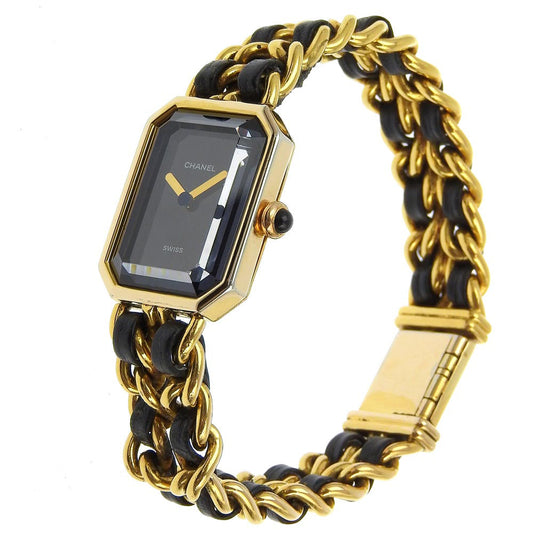 CHANEL Watches Quartz Plated Gold , Leather black Premiere L black dial