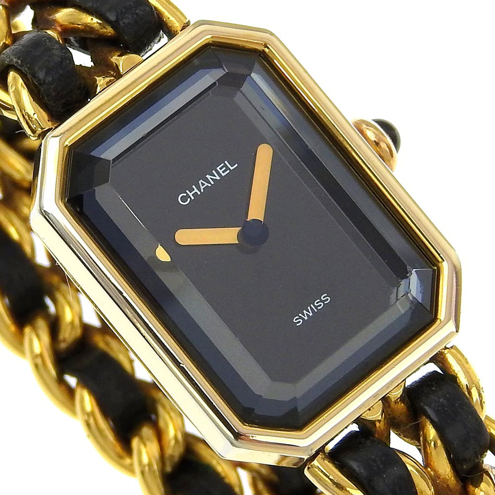 CHANEL Watches Quartz Plated Gold , Leather black Premiere L black dial
