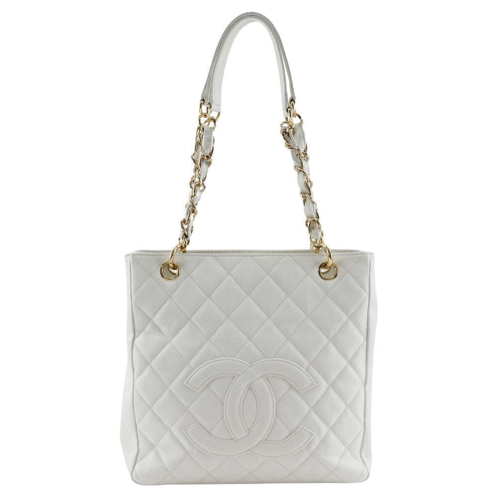 CHANEL Shoulder Bag Caviar skin White PST Chain Tote Women Used