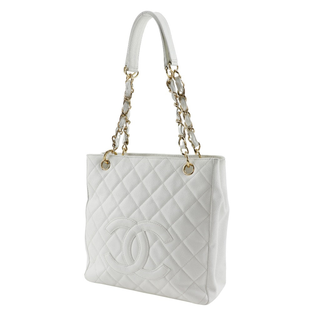 CHANEL Shoulder Bag Caviar skin White PST Chain Tote Women Used