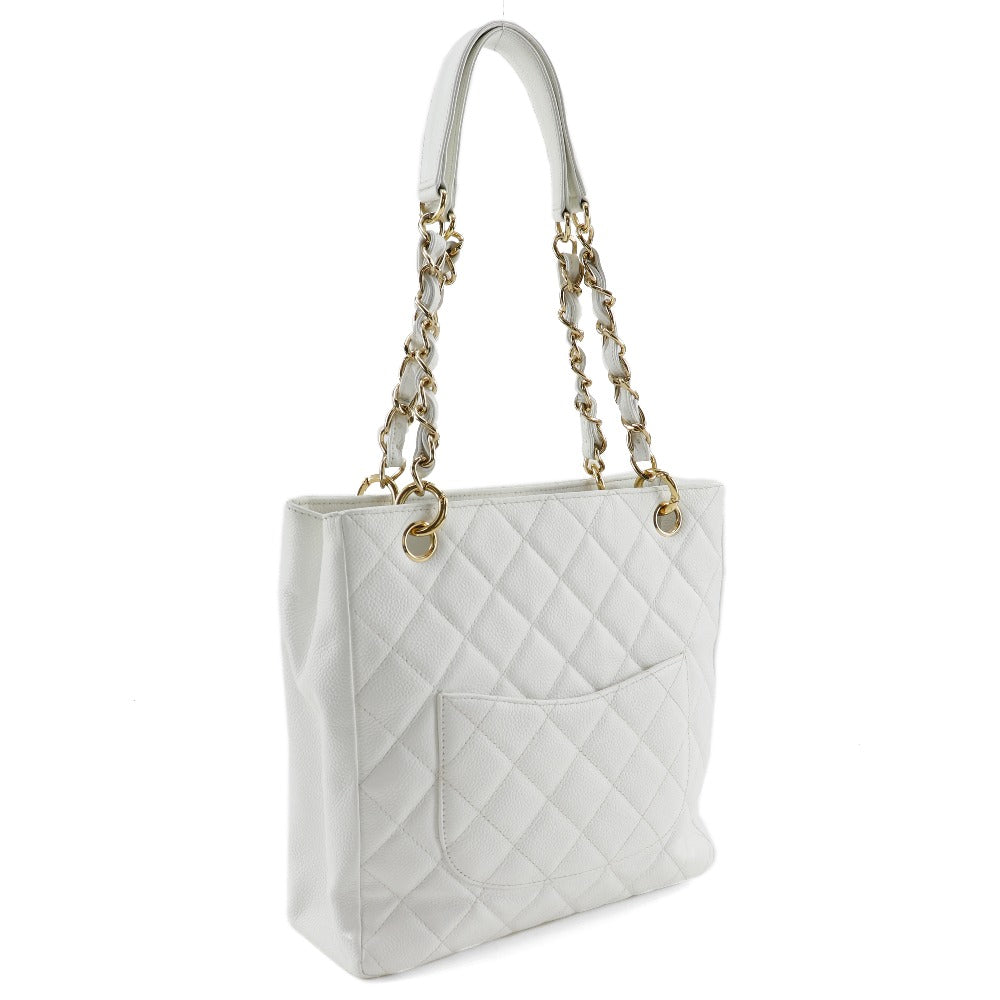 CHANEL Shoulder Bag Caviar skin White PST Chain Tote Women Used