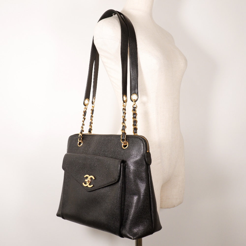 CHANEL Shoulder Bag Caviar skin black Chain tote