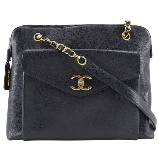 CHANEL Shoulder Bag Caviar skin black Chain tote