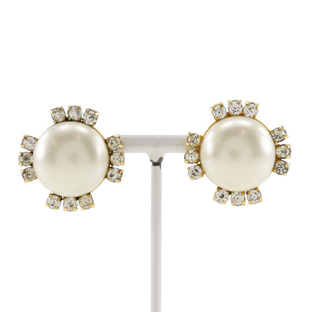 CHANEL Earring Plated Gold, Faux Pearl, Rhinestone gold vintage Women Used