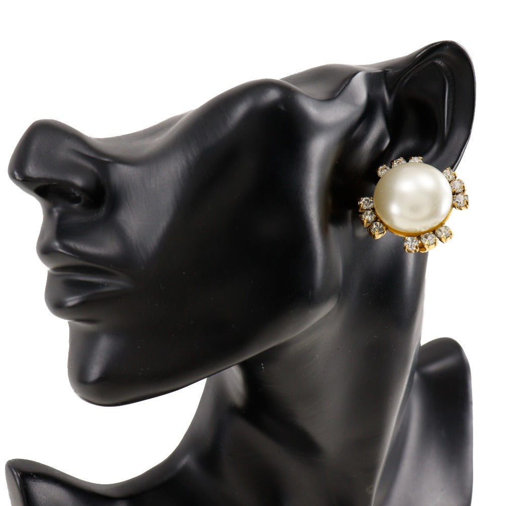 CHANEL Earring Plated Gold, Faux Pearl, Rhinestone gold vintage Women Used