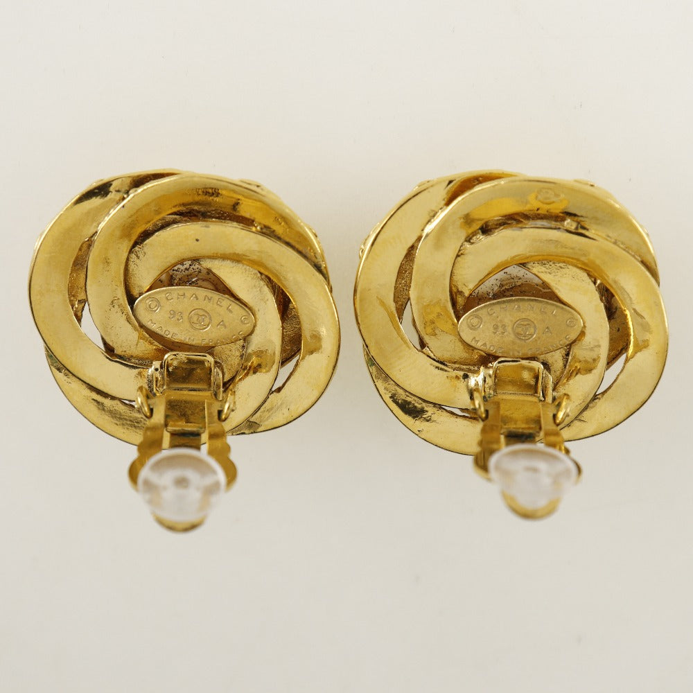 CHANEL Earring Plated Gold, Faux Pearl gold vintage COCO Mark Women Used