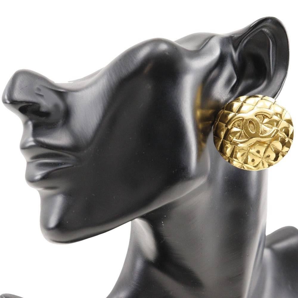 CHANEL Earring Plated Gold gold vintage Matrasse COCO Mark Women Used