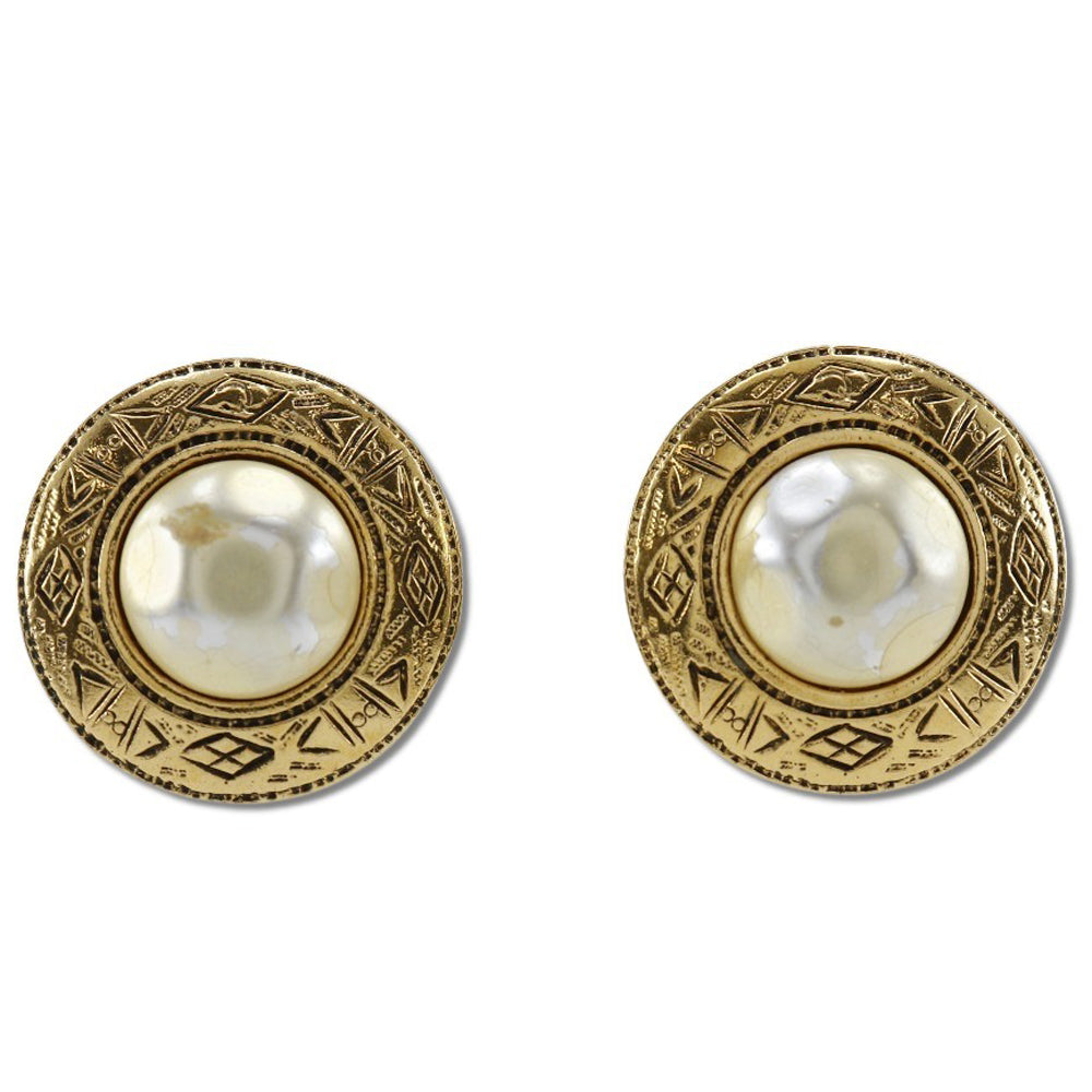 CHANEL Earring Faux Pearl, Plated Gold gold vintage Women Used