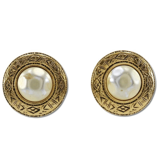 CHANEL Earring Faux Pearl, Plated Gold gold vintage Women Used