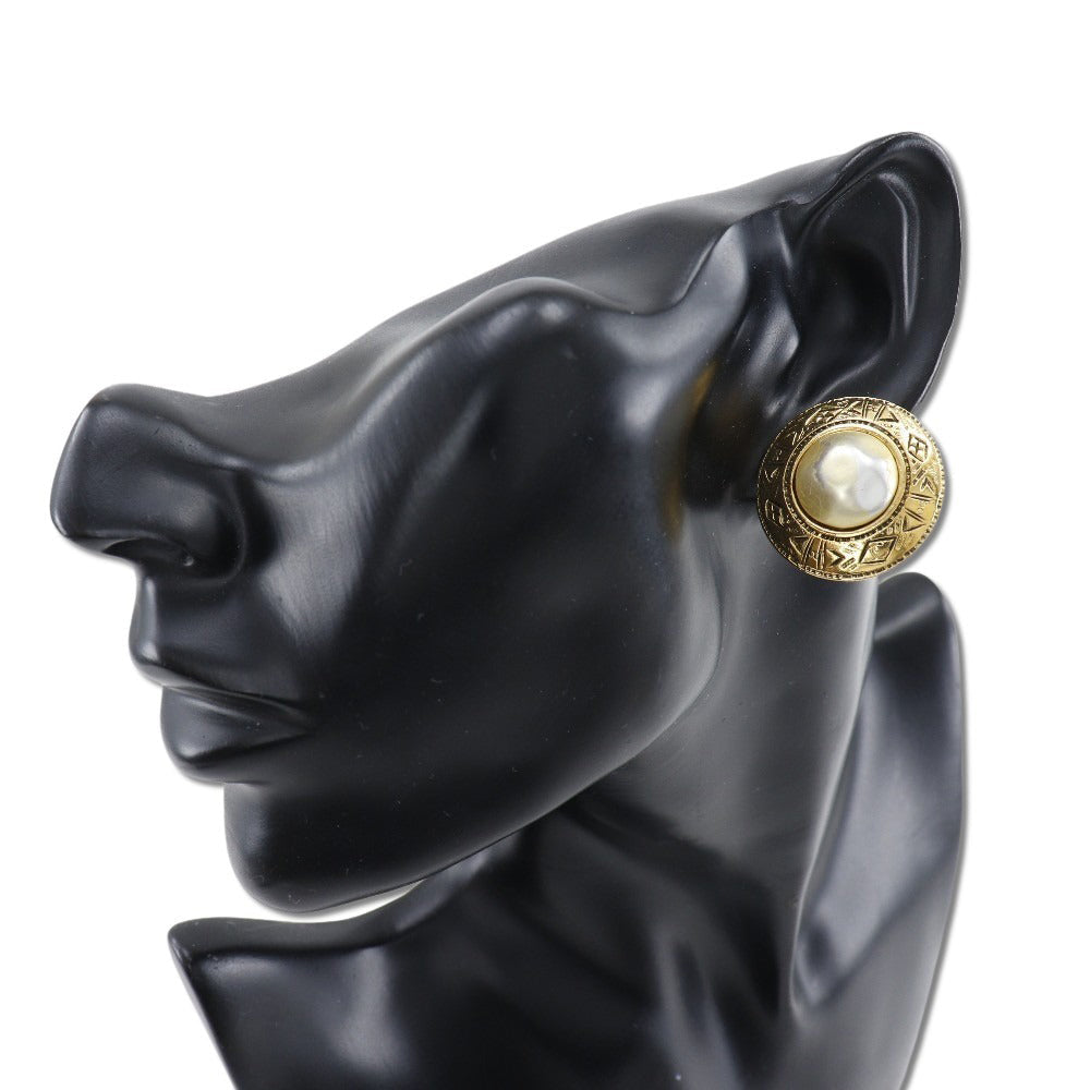 CHANEL Earring Faux Pearl, Plated Gold gold vintage Women Used