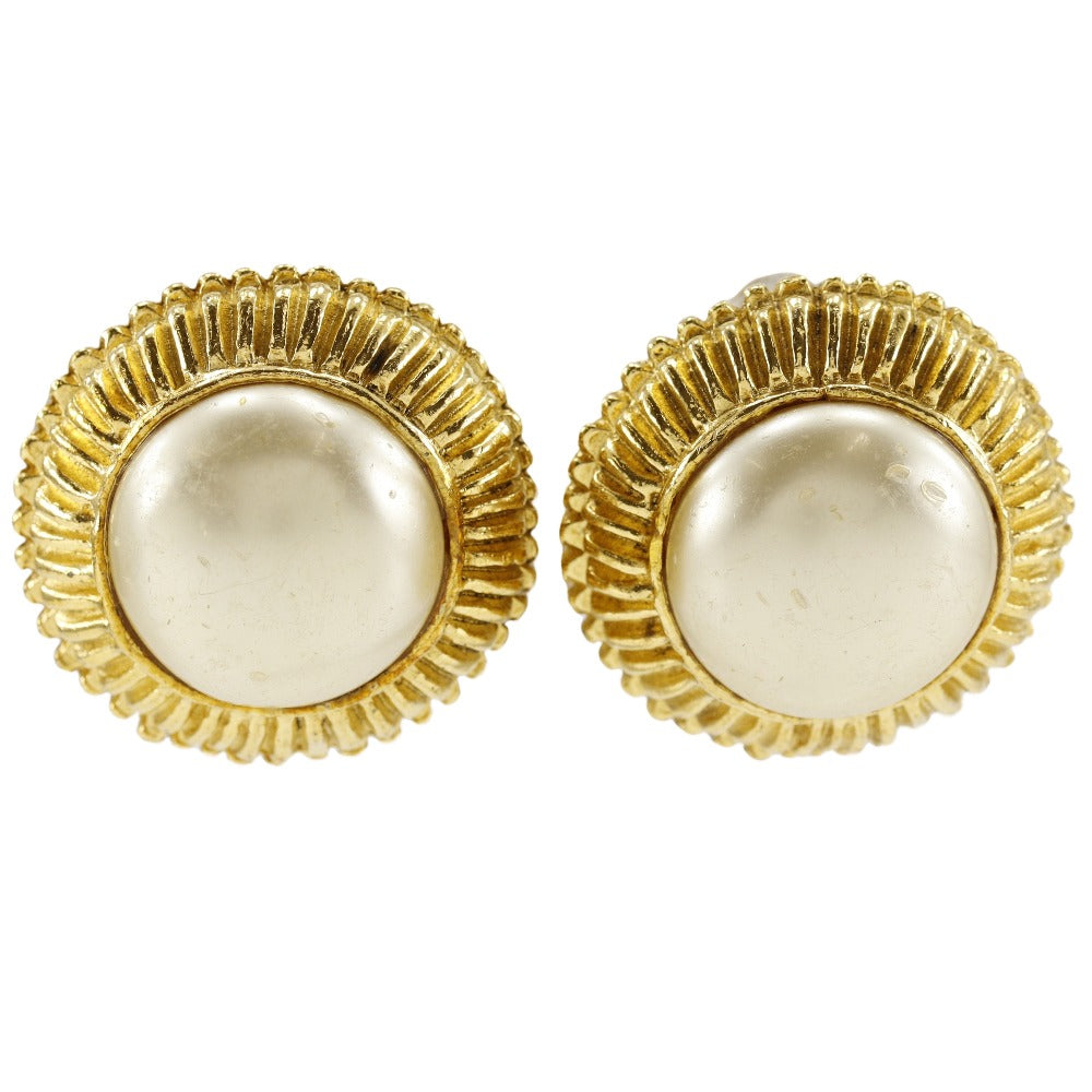 CHANEL Earring Plated Gold, Faux Pearl gold vintage Women Used