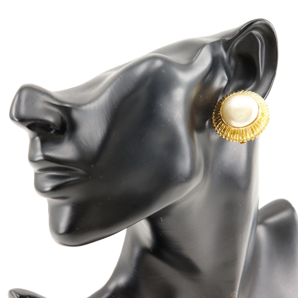 CHANEL Earring Plated Gold, Faux Pearl gold vintage Women Used