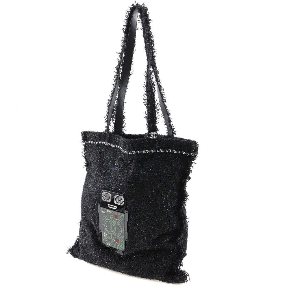 CHANEL Tote Bag A94646 tweed Black/Silver Metal robot COCO Mark unisex(Unisex) Used