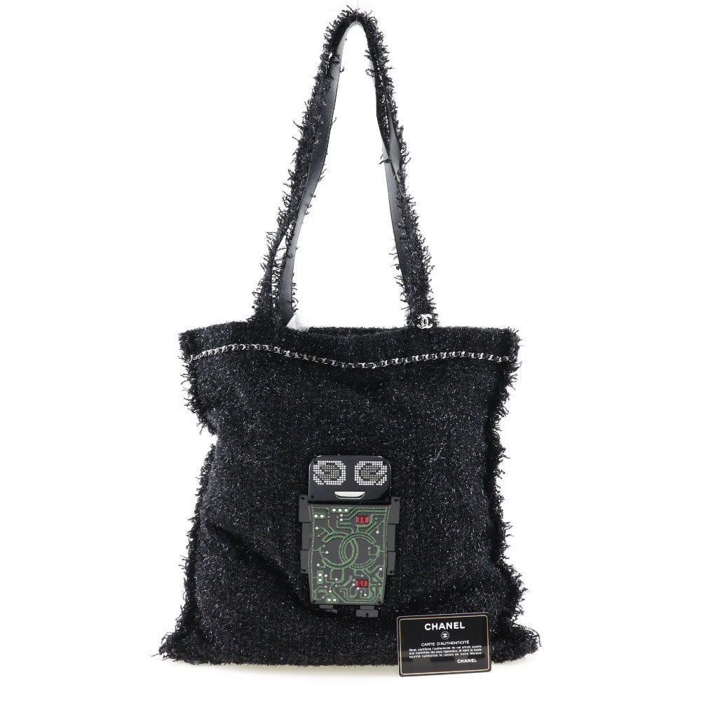 CHANEL Tote Bag A94646 tweed Black/Silver Metal robot COCO Mark unisex(Unisex) Used
