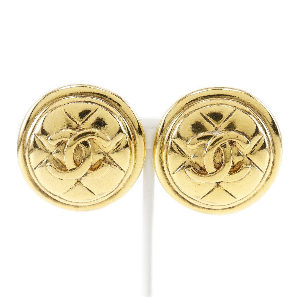 CHANEL Earring Plated Gold gold vintage Matrasse COCO Mark Women Used