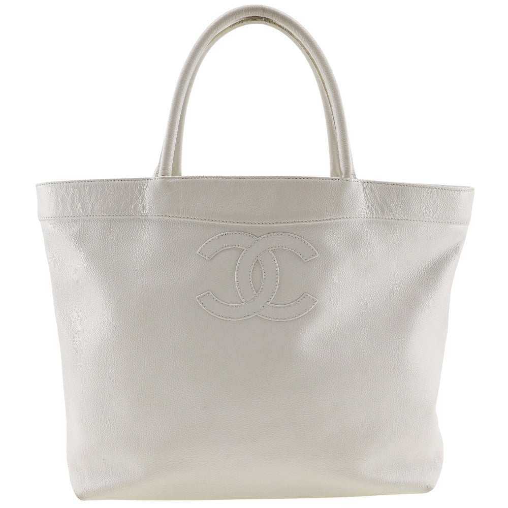 CHANEL Tote Bag Caviar skin White COCO Mark Women Used